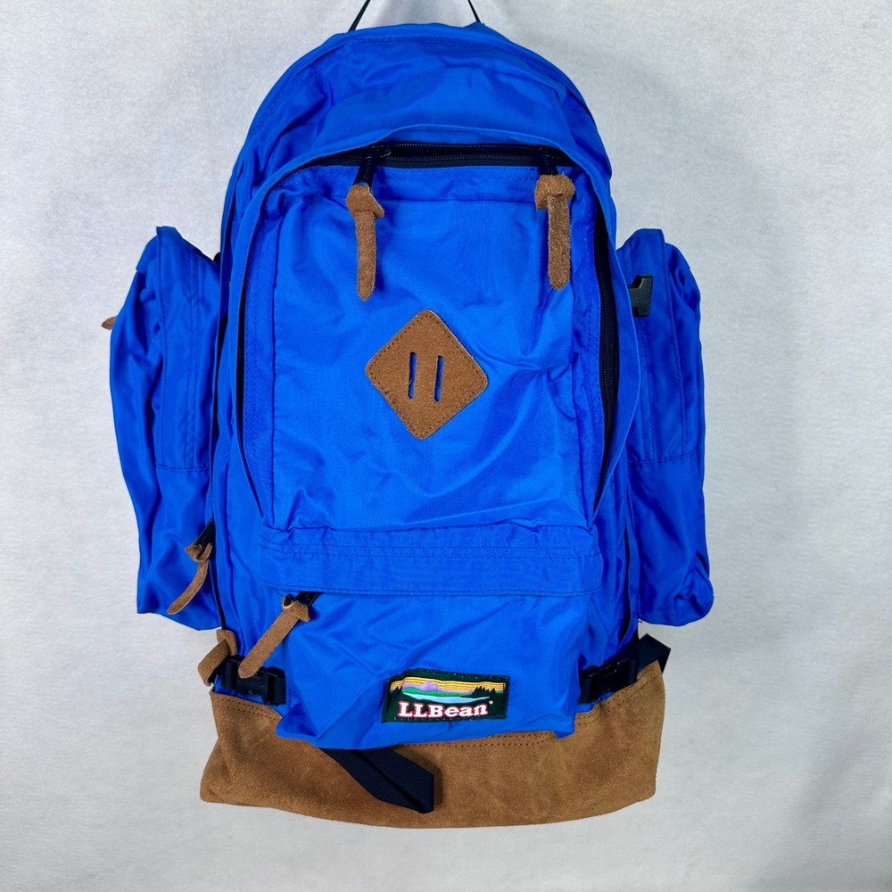 LL‎ Bean Grand Tour Backpack Vintage Hiking Backpack Blue Suede Bottom F696WJ